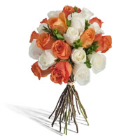 White Orange Roses Bouquet 24 Flowers to India