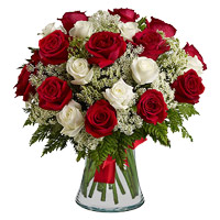 Send Red White Roses Vase 36 Flowers to India