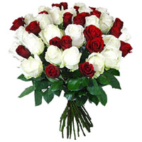 Send Red White Roses Bouquet 36 Flowers Delivery in India