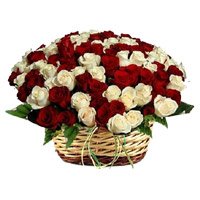 Send Red White Roses Basket 50 Flowers to India