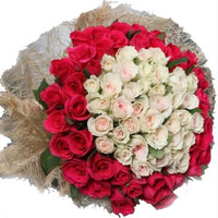 Buy Red White Roses Bouquet 50 Flowers Delivery in India