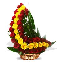 Online Red Yellow Roses Arrangement 45 Flowers to India