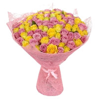 Yellow Pink Roses Bouquet 100 Flowers Bhai Dooj Gift to India