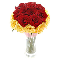 Online Red Yellow Roses Vase 24 Flowers