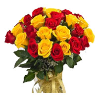 Send Red Yellow Roses Bouquet 24 Flowers for Bhai Dooj