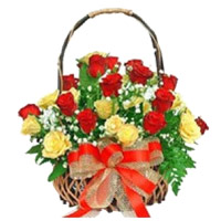 Red Yellow Roses Basket 24 Flowers Delivery in India