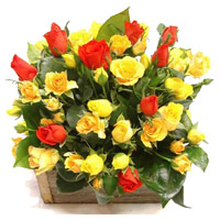 Online Red Yellow Roses Basket 40 Flowers