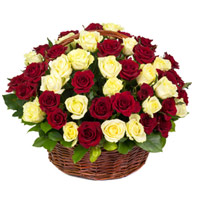 Online Red Yellow Roses Basket 50 Flowers Delivery in India
