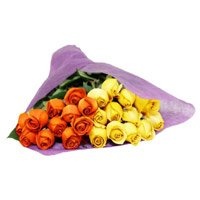 Yellow Orange Roses Bouquet 24 Flowers for Bhai Dooj