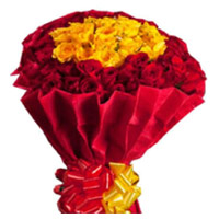 Online Red Yellow Roses Bouquet 50 Flowers to India