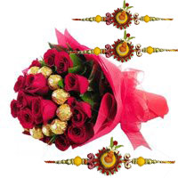 Send Online Rakhi with Chocolate, Red Roses Gift hamper to India