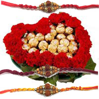 Rahki Gifts to India with 24 Red Carnation 24 Ferrero Rocher Heart Arrangement