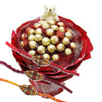 Online Rakhi hamper Delivery in India Ferrero Rocher with Teddy