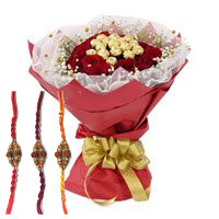 Best Rakhi and Ferrero Rocher encircled with 20 Red Roses